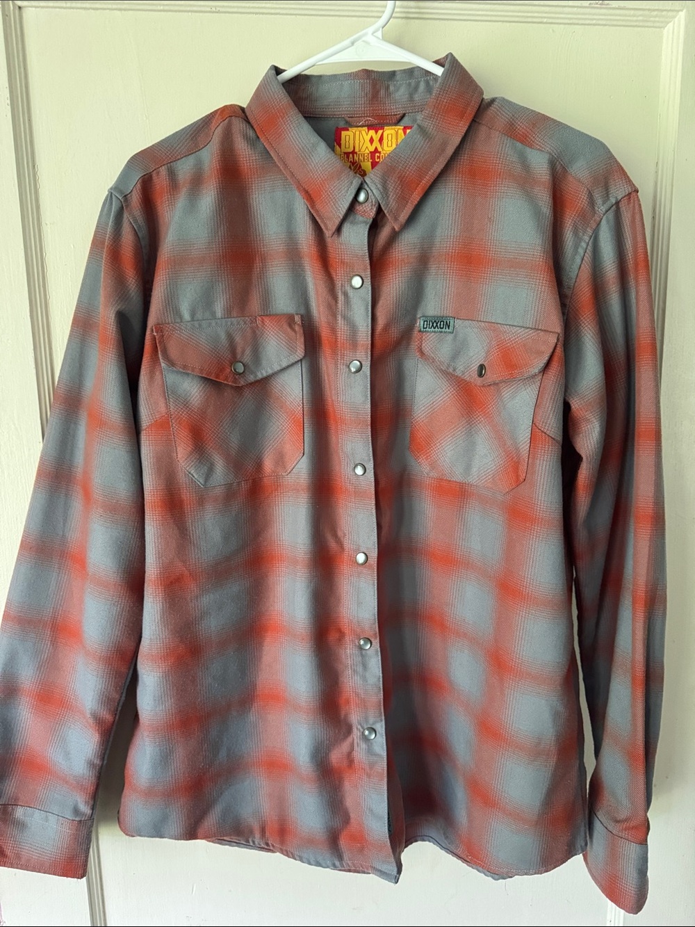DIXXON Gray and Orange WOMENS Plaid Snap-Front Shirt